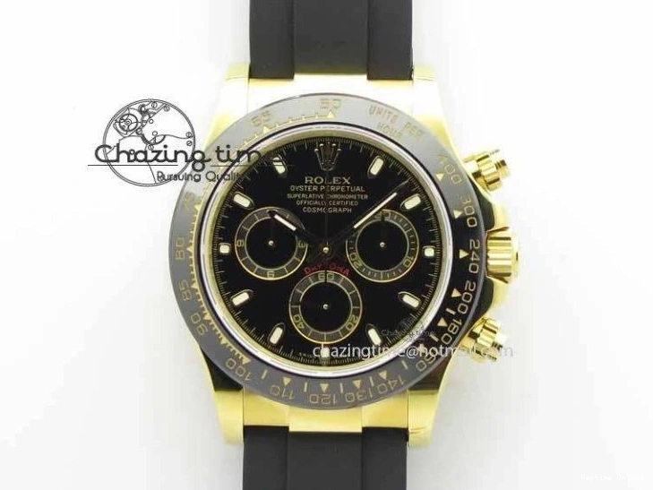 0301 Daytona YG 116518LN JH Best Edition Black Dial On Rubber Strap A4130 (Free XS rubber strap) WeatherProof 3645